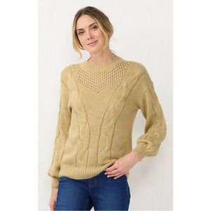 NWT LC Lauren Conrad Cable-Knit Texture Sweater Metallic Tan Size XL